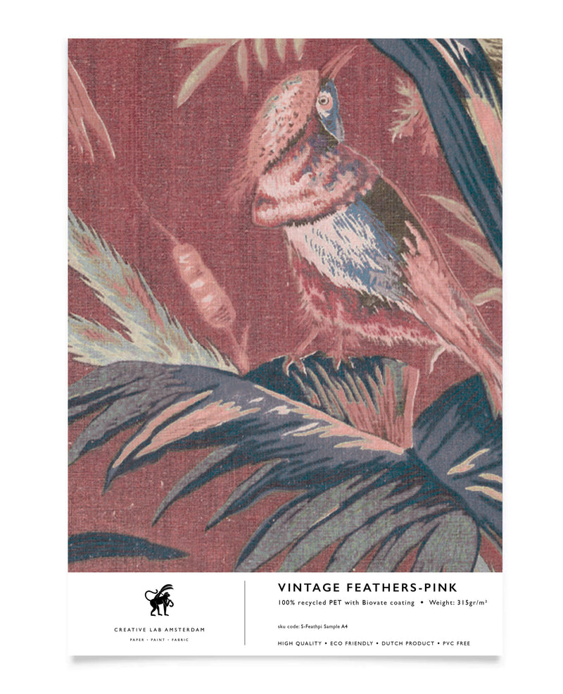 Vintage Feathers Pink Wallpaper Sample