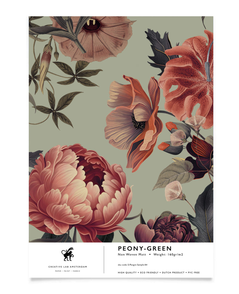 Peony Green Wallpaper Sample