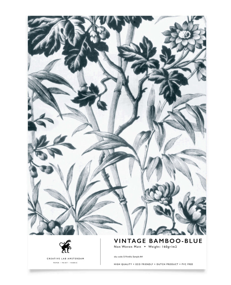 Vintage Bamboo Blue Wallpaper Sample