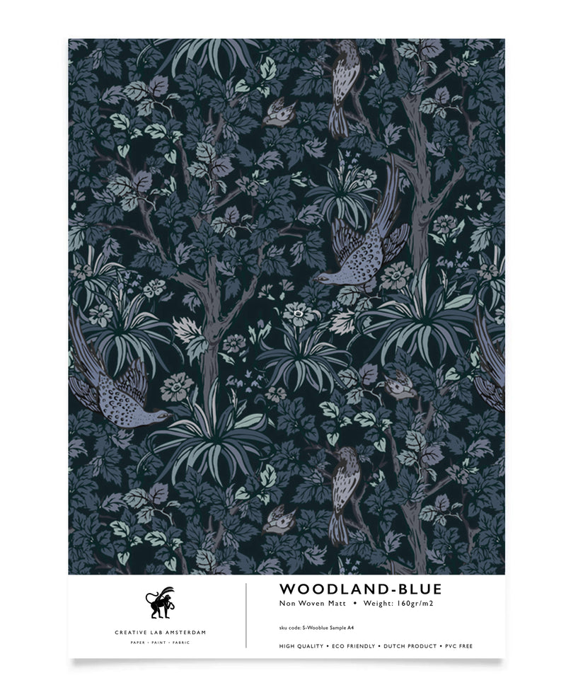 Woodland Blue Behang Sample