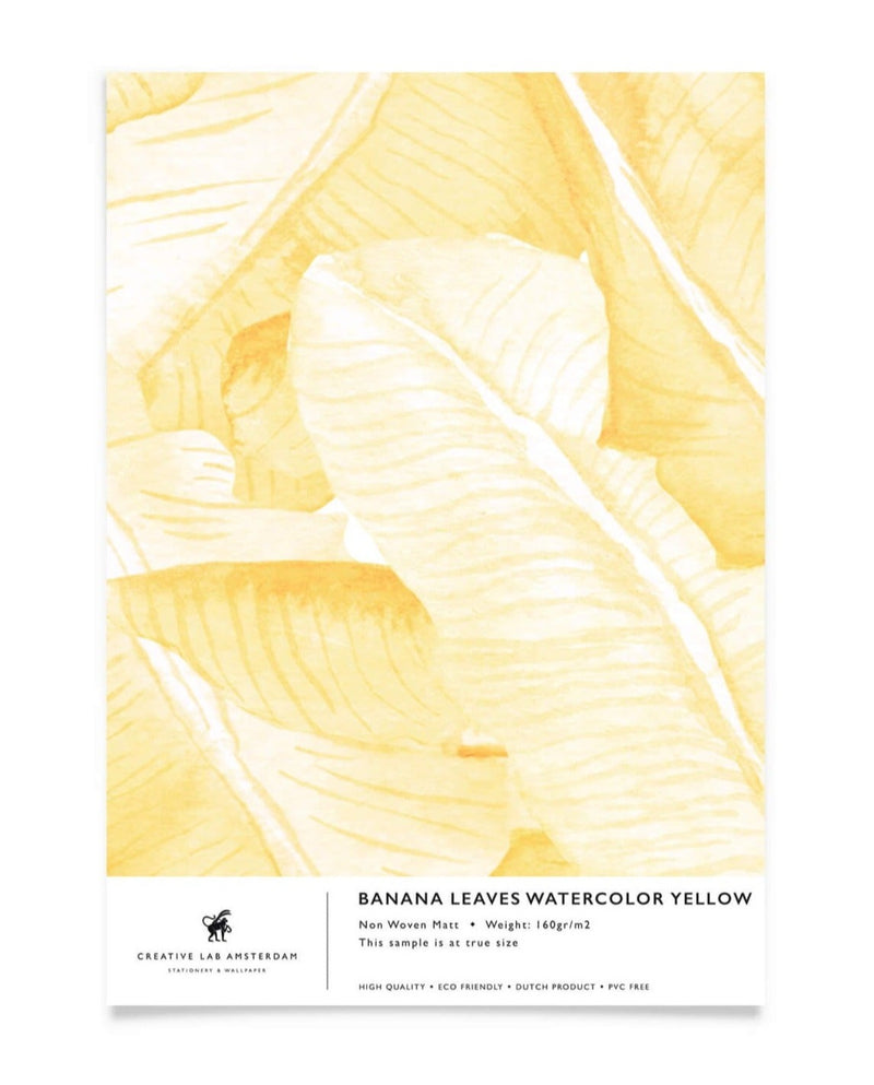 Creative Lab Amsterdam behang Banana Leaves Watercolor Yellow wallpaper sample