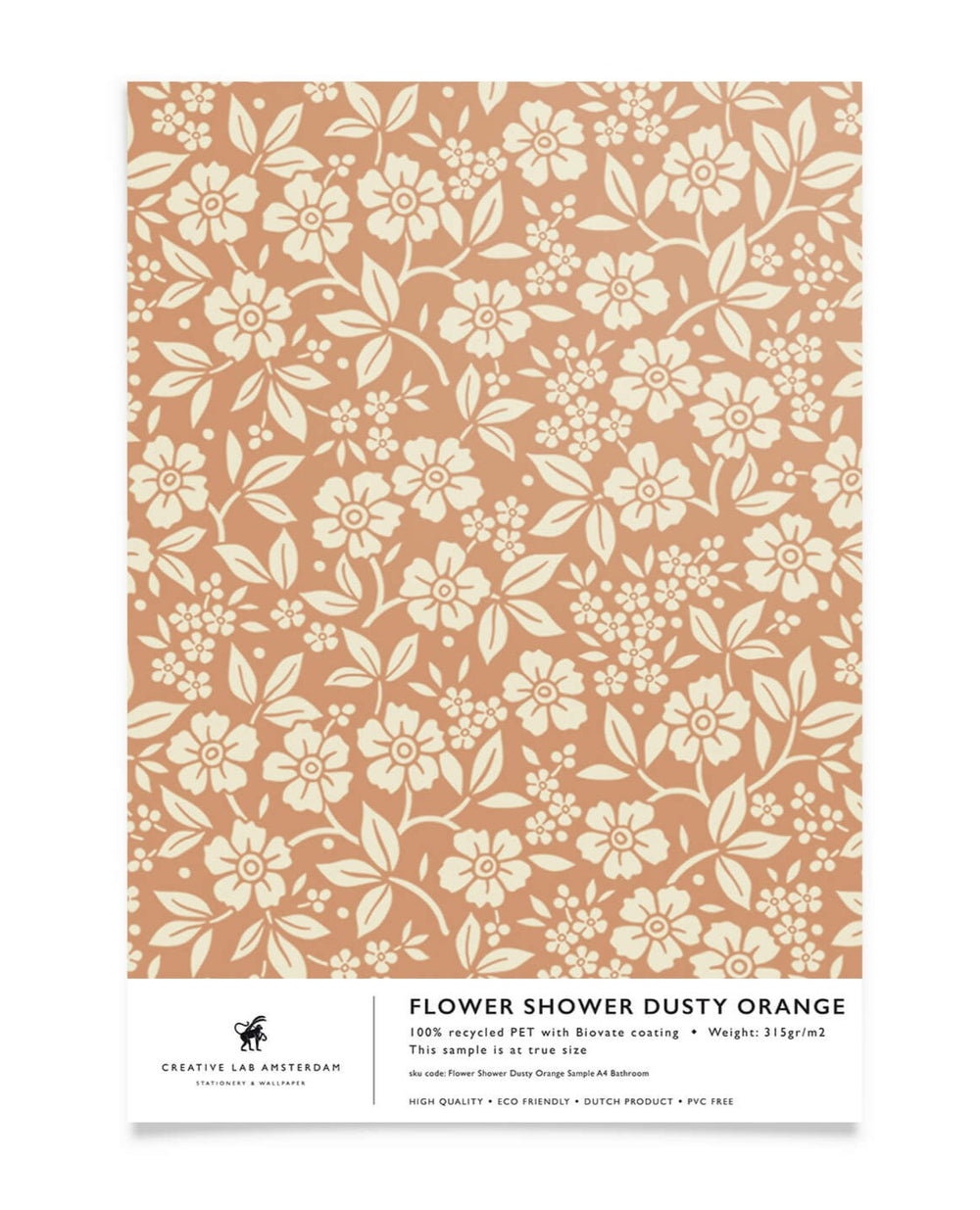 Creative Lab Amsterdam badkamer behang Flower Shower Dusty Orange bathroom Wallpaper sample