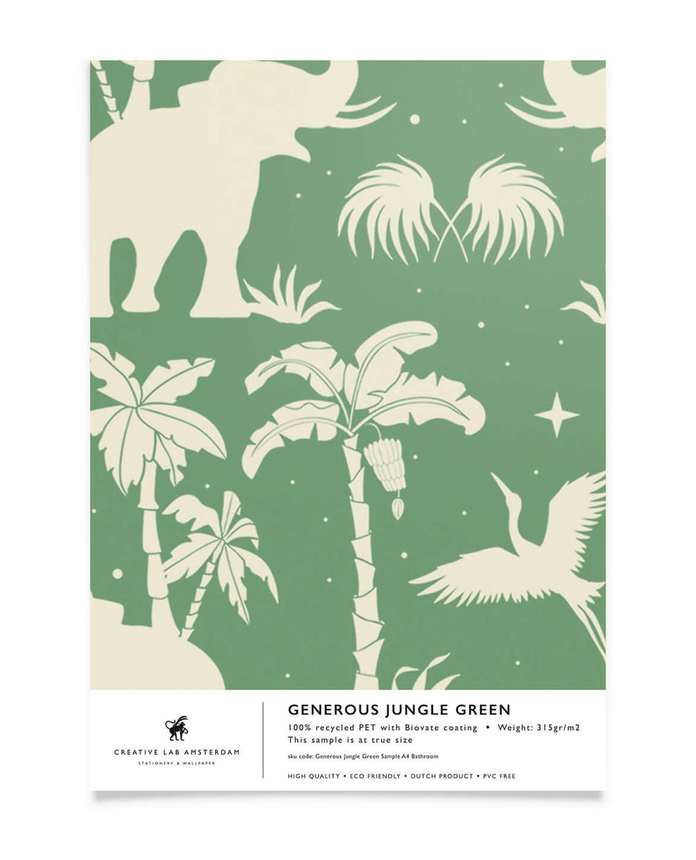 Creative Lab Amsterdam behang Generous Jungle Green bathroom wallpaper sample
