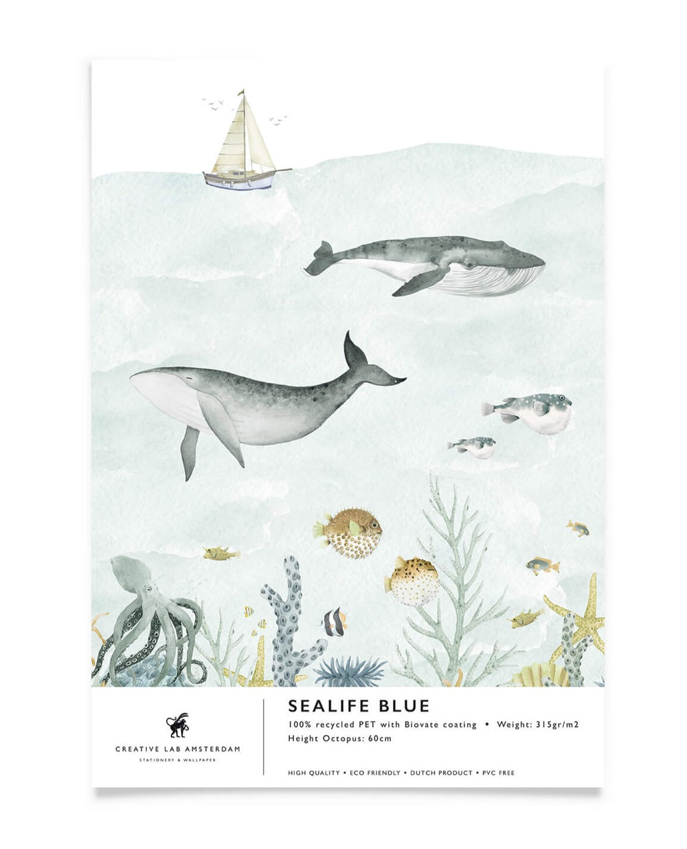 Creative Lab Amsterdam Sealife Blue bathroom Wallpaper sample