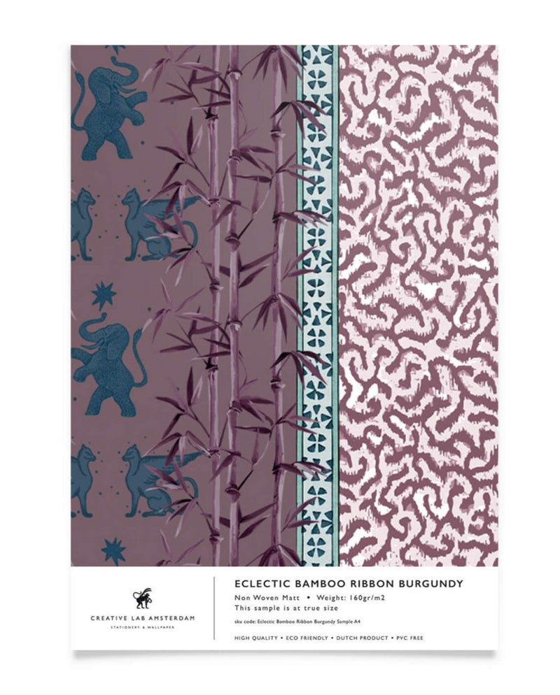 Creative Lab Amsterdam behang Eclectic Bamboo Ribbon Burgundy wallpaper sample