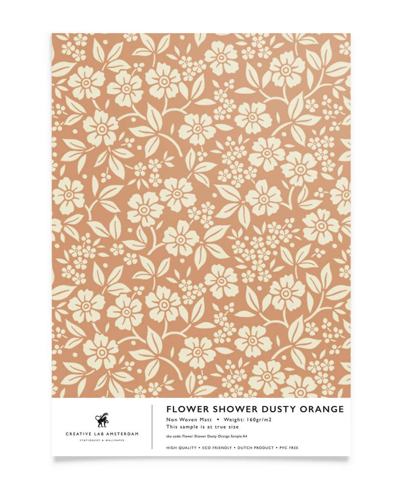 Creative Lab Amsterdam behang Flower Shower Dusty Orange Wallpaper sample