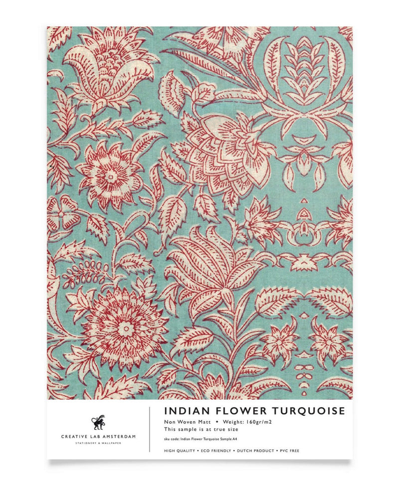 Creative Lab Amsterdam behang Indian Flower Turquoise wallpaper sample