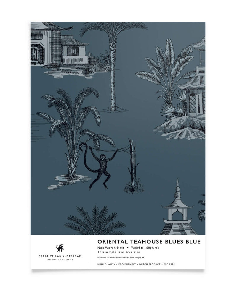 Creative Lab Amsterdam behang Oriental Teahouse Blues Blue Wallpaper sample