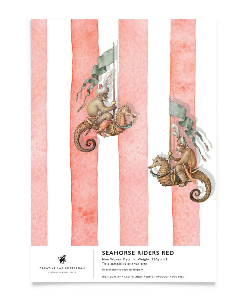 Creative Lab Amsterdam behang Seahorse Riders Red Wallpaper sample