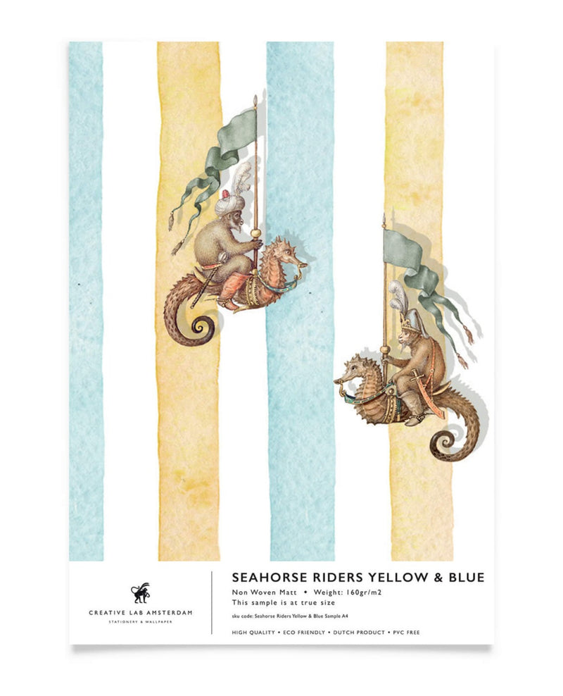 Creative Lab Amsterdam Seahorse Riders Yellow & Blue wallpaper sample