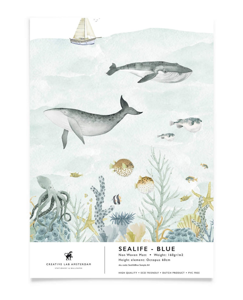 Creative Lab Amsterdam behang Sealife Blue Wallpaper sample