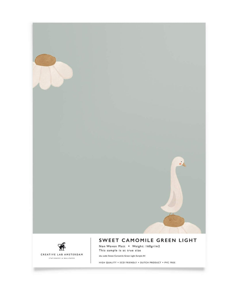 Creative Lab Amsterdam behang Sweet Camomile Green Light wallpaper sample