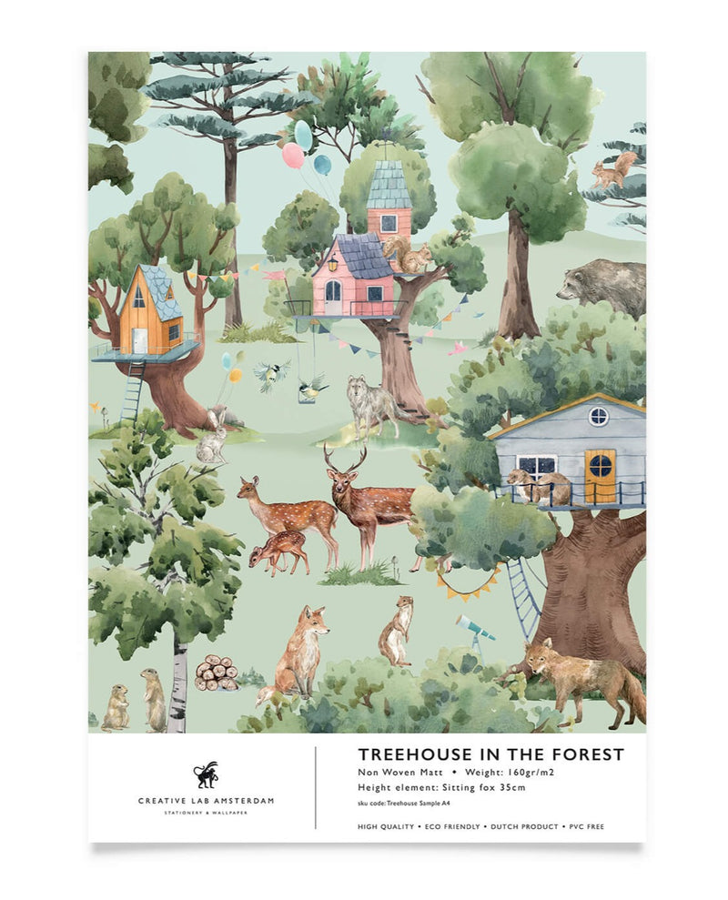 Creative Lab Amsterdam behang Treehouse in the Forest Wallpaper sample