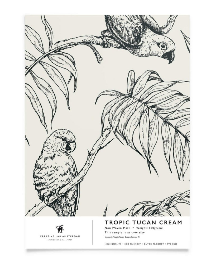 Creative Lab Amsterdam behang Tropic Tucan Cream wallpaper sample