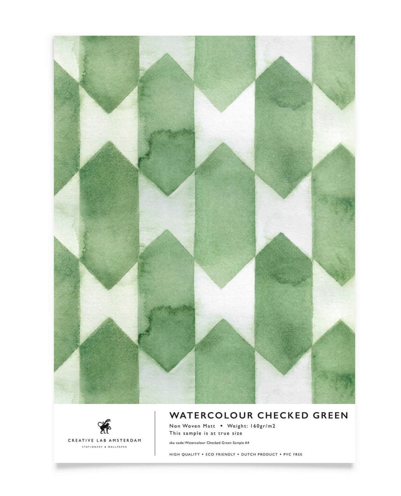 Creative Lab Amsterdam behang Watercolour Checked Green wallpaper sample