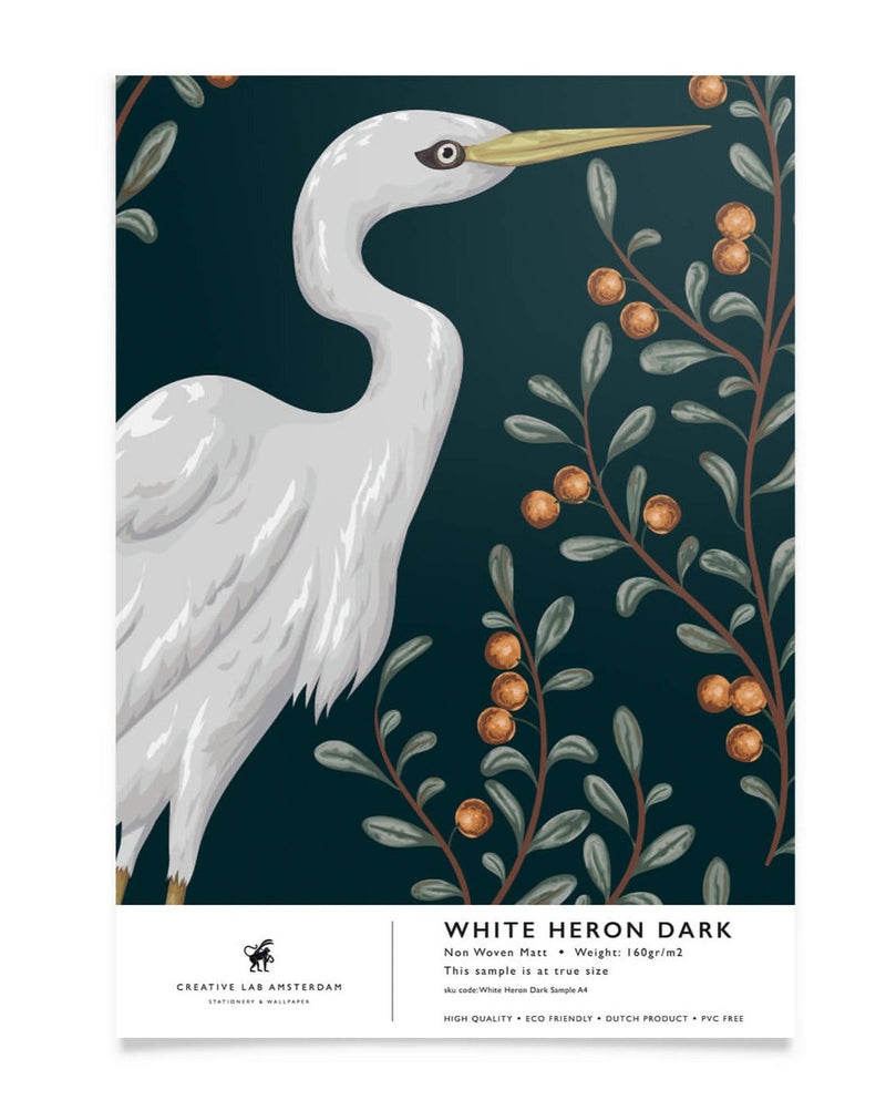 Creative Lab Amsterdam behang White Heron Dark wallpaper sample