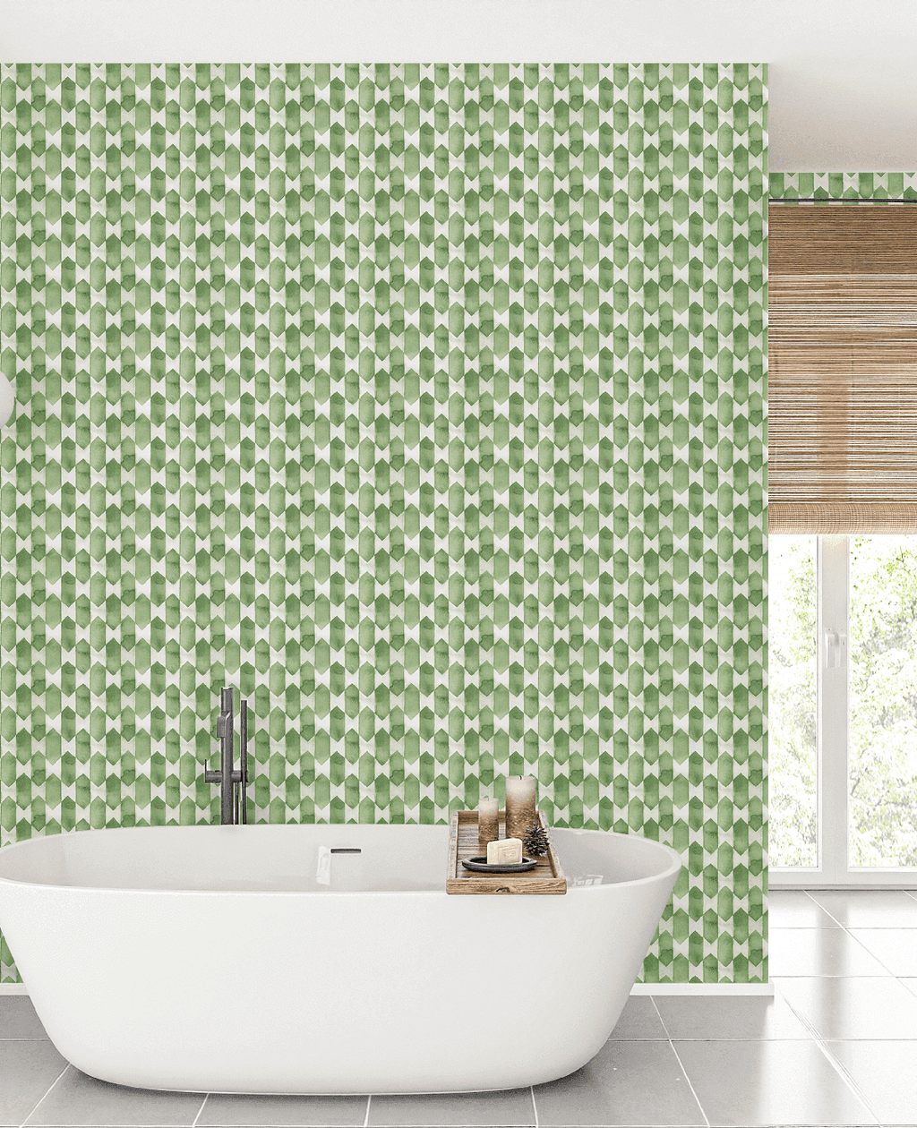 Creative Lab Amsterdam bathroom wallpaper Watercolour Checked Green badkamer behang