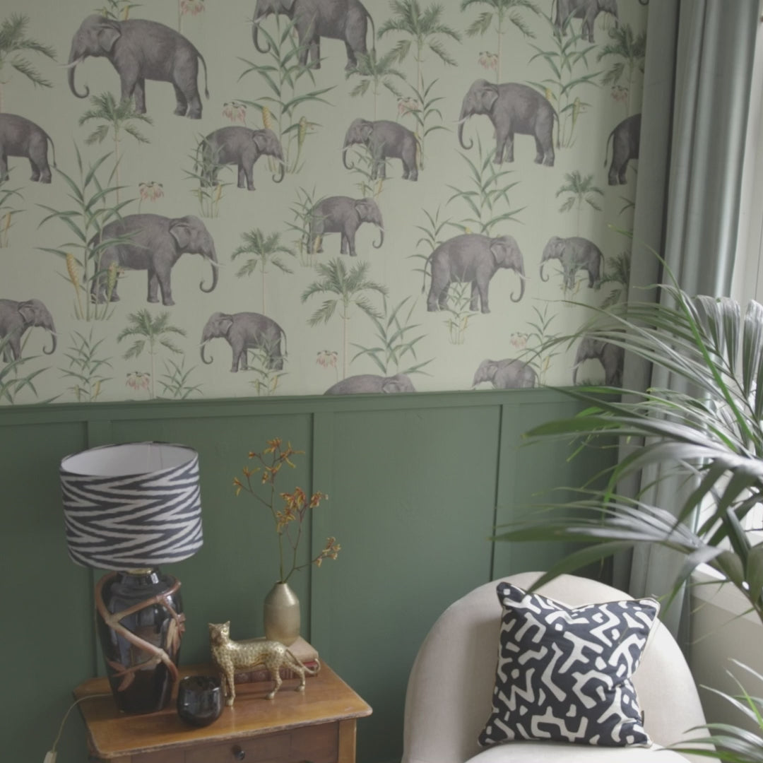Creative Lab Amsterdam behang Oscar the Elephant Green Wallpaper video