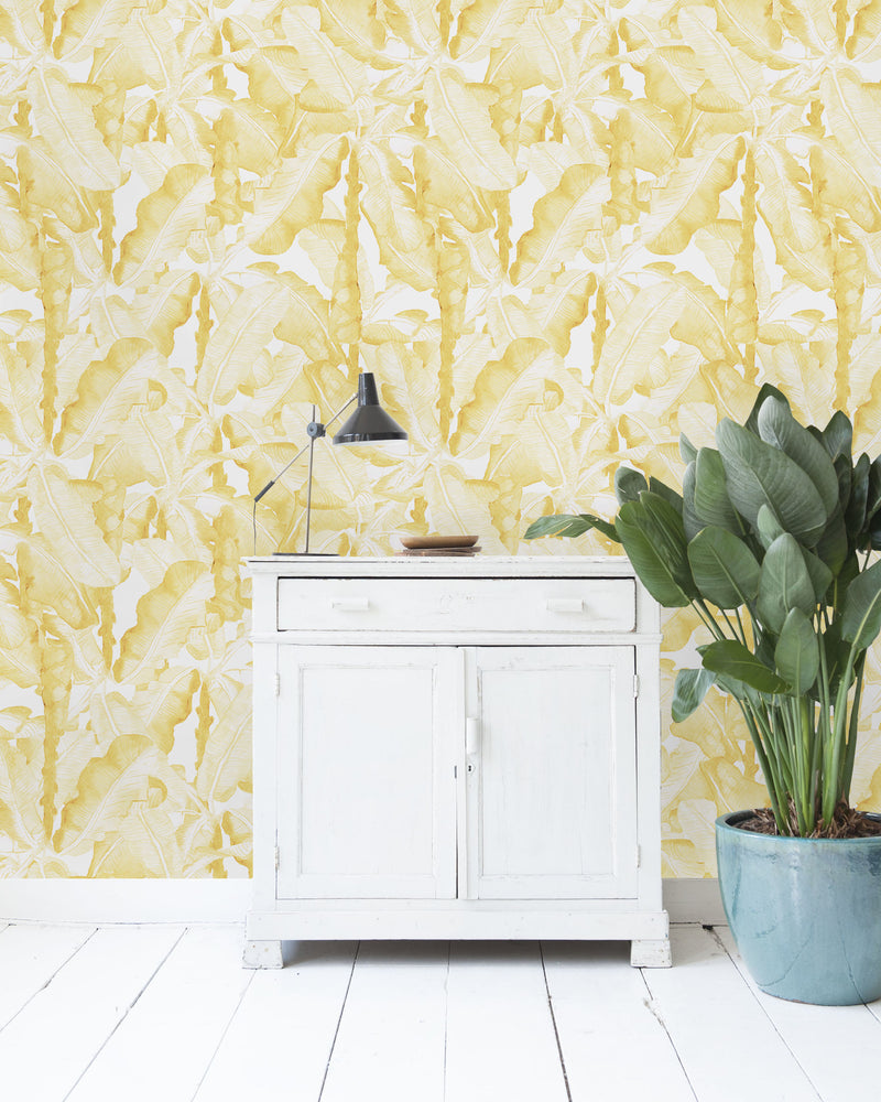 Creative Lab Amsterdam behang Banana Leaves Watercolor Yellow wallpaper 