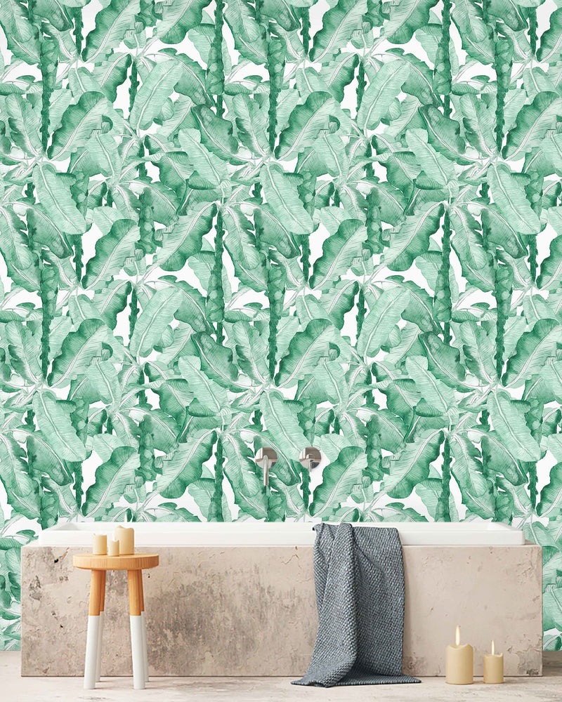 Creative Lab Amsterdam badkamer behang Banana Leaves Watercolour bathroom Wallpaper Green
