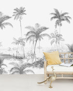Creative Lab Amsterdam behang Exotic palms Black & White Wallpaper