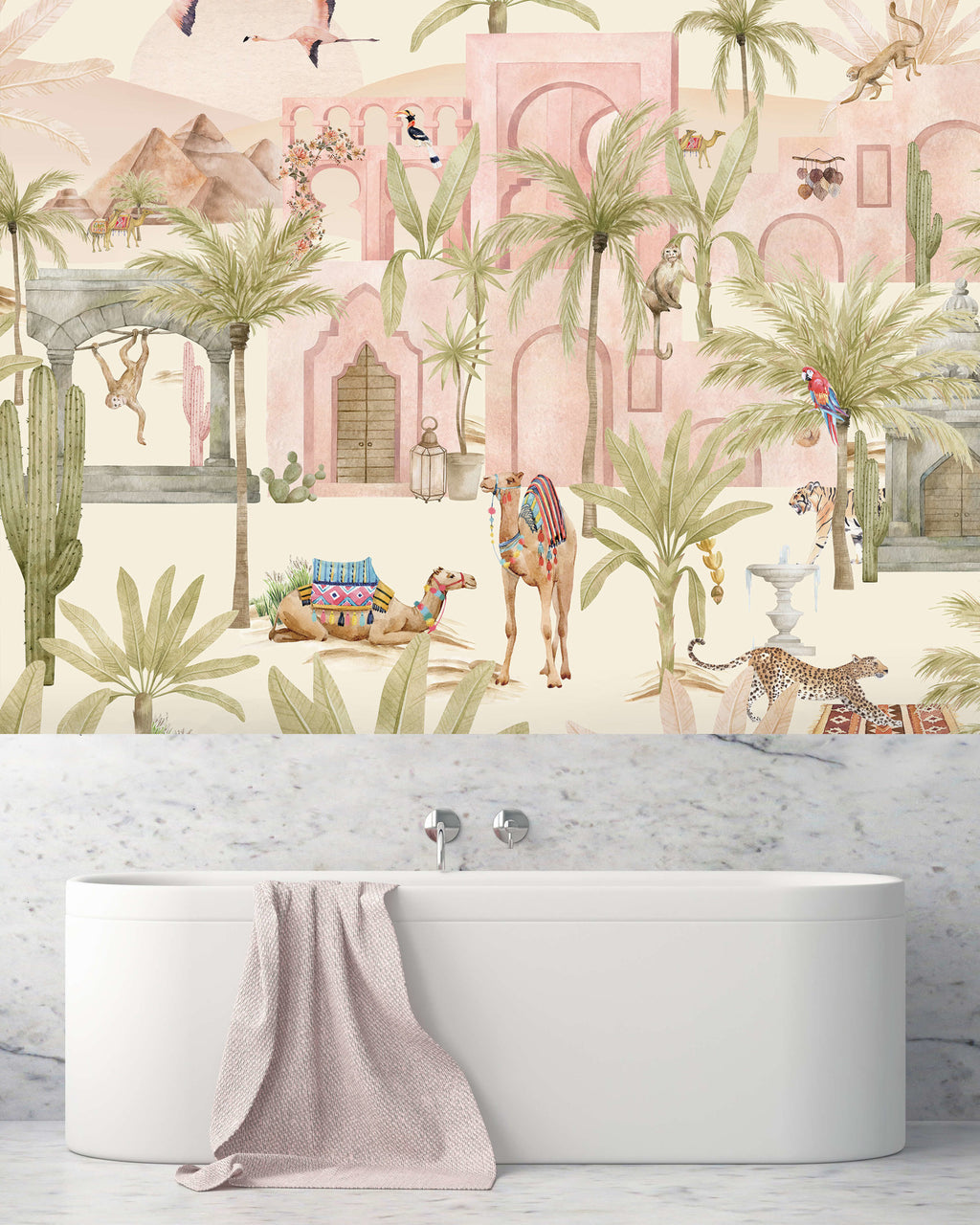 Creative Lab Amsterdam badkamer behang Pink Oasis bathroom Wallpaper