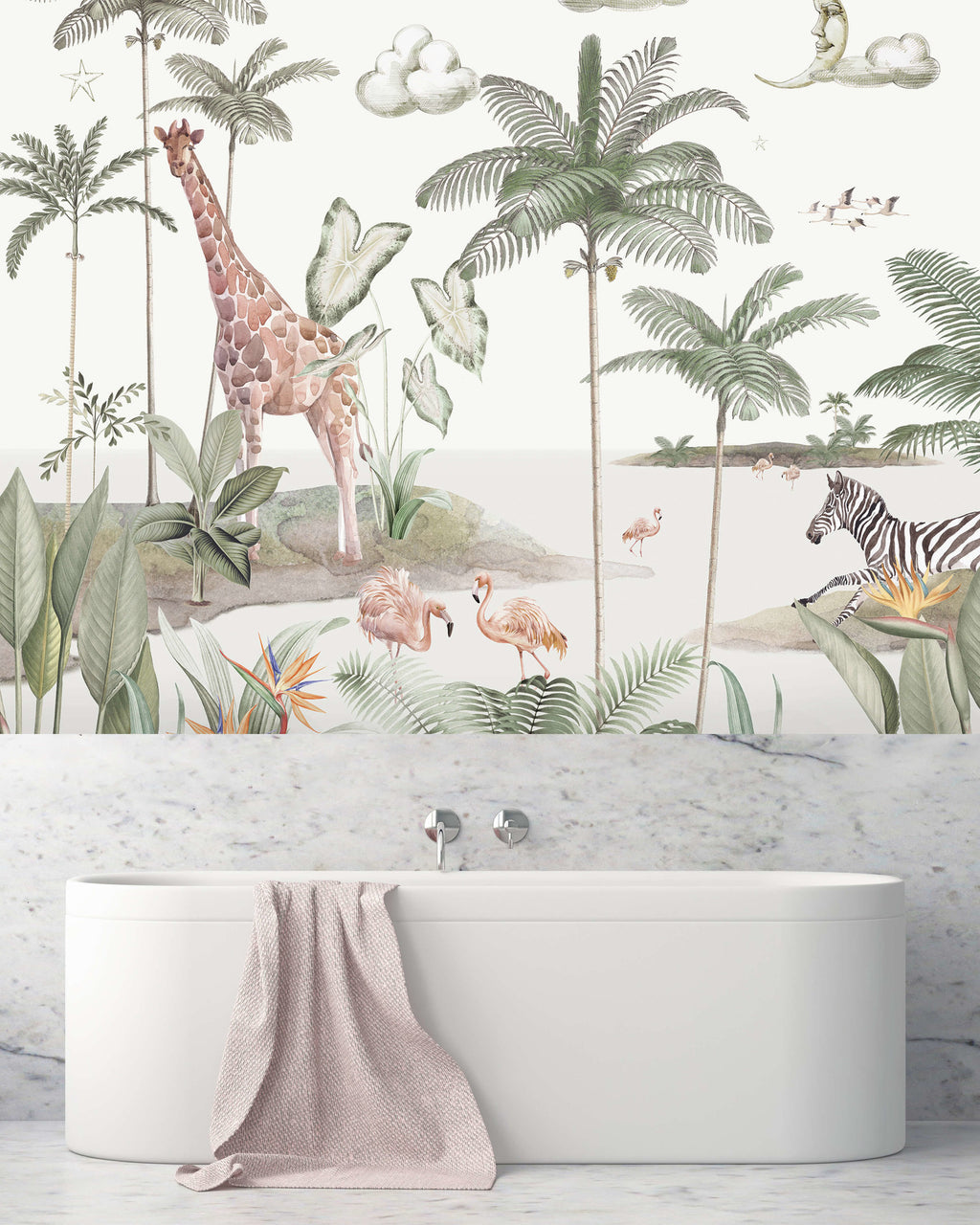 Creative Lab Amsterdam Smiling badkamer behang Jungle Moon bathroom Wallpaper