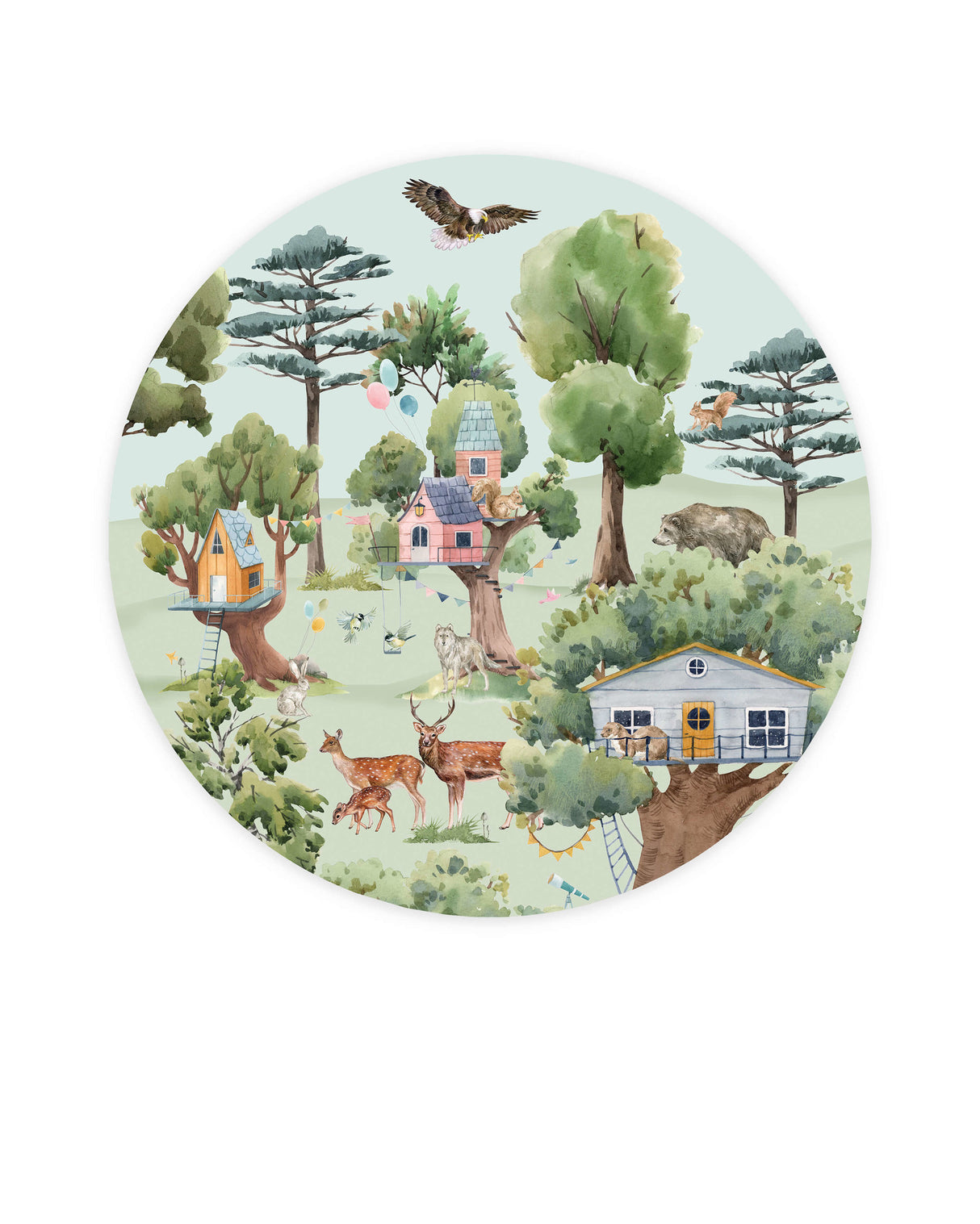 Creative Lab Amsterdam behang cirkel Treehouse in the Forest Wallpaper circle