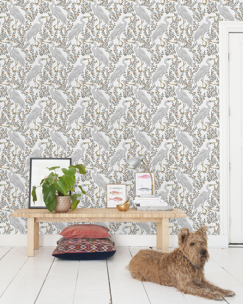 Creative Lab Amsterdam behang White Heron Wallpaper Light