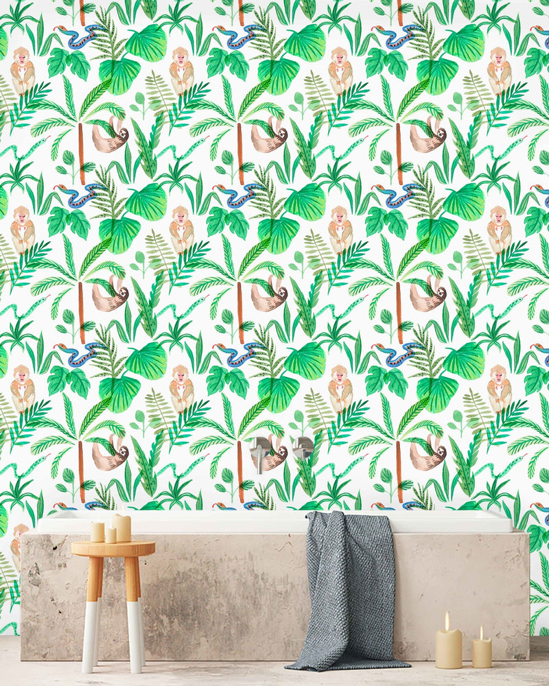 Creative Lab Amsterdam badkamer behang Jungle Monkeys bathroom Wallpaper