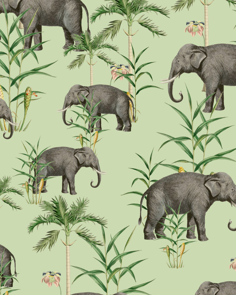 Creative Lab Amsterdam behang Oscar the Elephant Green Wallpaper detail
