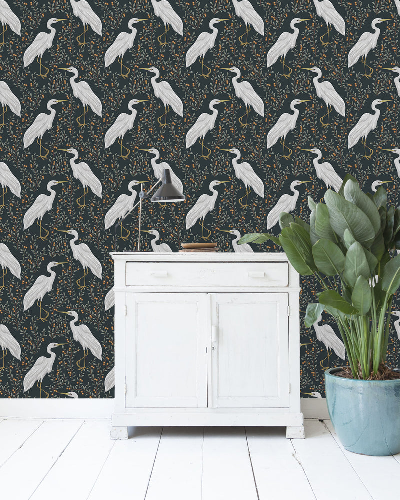Creative Lab Amsterdam behang White Heron Dark wallpaper 