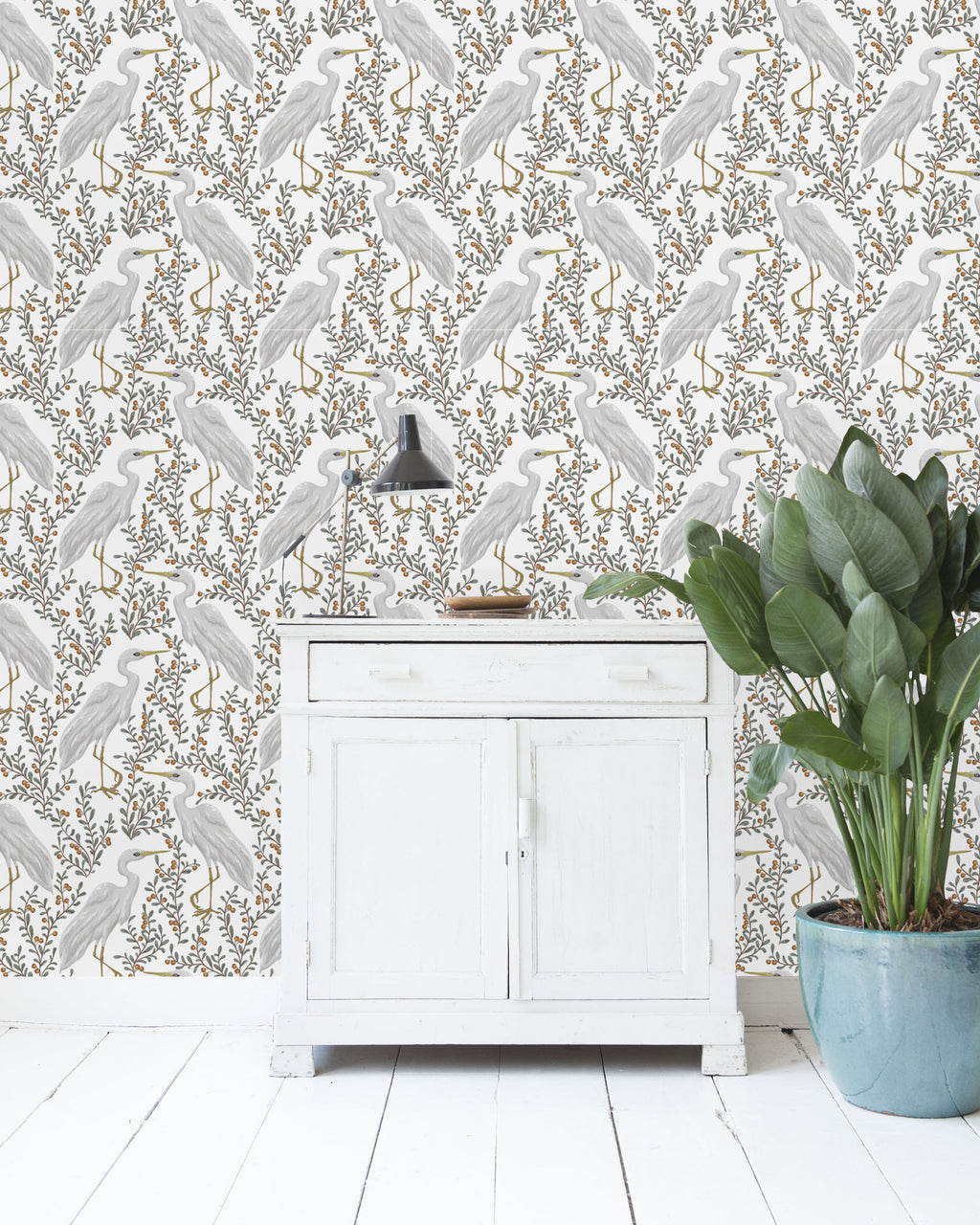 Creative Lab Amsterdam behang White Heron Wallpaper Light