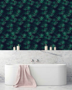 Creative Lab Amsterdam badkamer behang Palm Leaves Dark Green bathroom Wallpaper