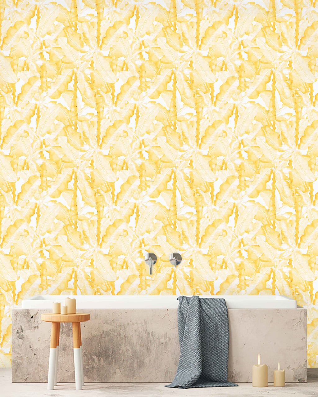 Creative Lab Amsterdam badkamer behang Banana Leaves Watercolour bathroom Wallpaper Yellow