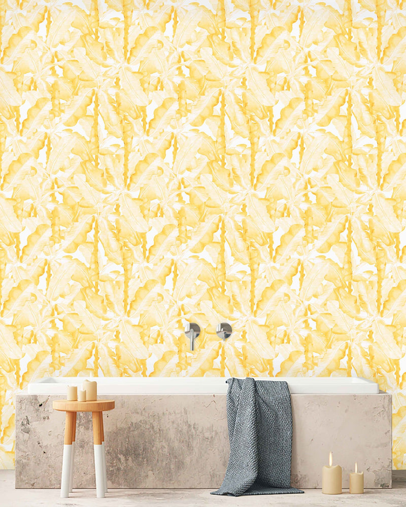 Creative Lab Amsterdam badkamer behang Banana Leaves Watercolour bathroom Wallpaper Yellow