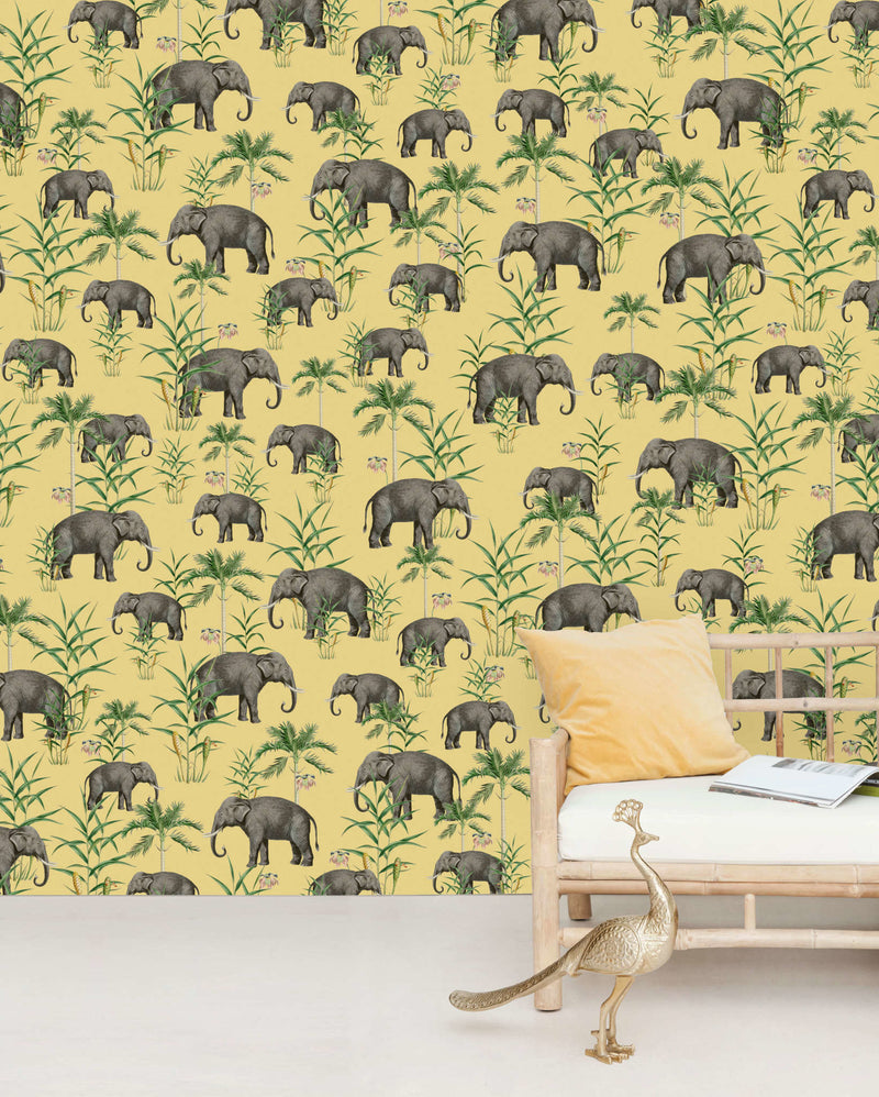 Creative Lab Amsterdam behang Oscar the Elephant Yellow wallpaper