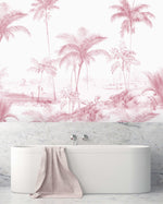 Creative Lab Amsterdam badkamer behang Exotic palms - Pink bathroom Wallpaper
