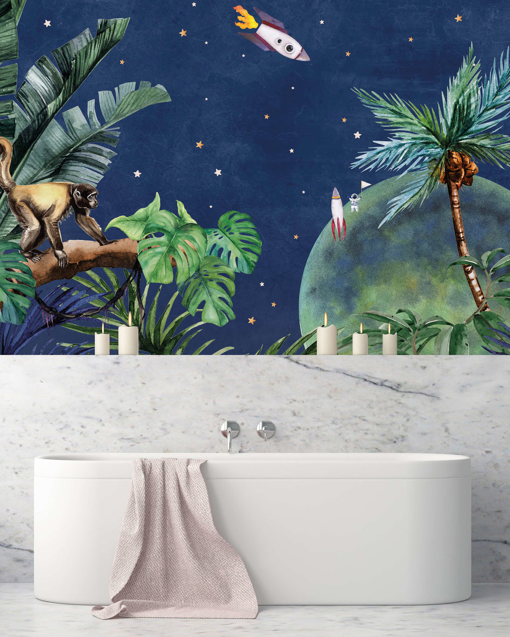 Creative Lab Amsterdam badkamer behang From Jungle to Space bathroom Wallpaper