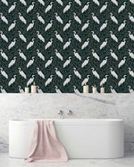 Creative Lab Amsterdam badkamer behang White Heron bathroom Wallpaper Dark