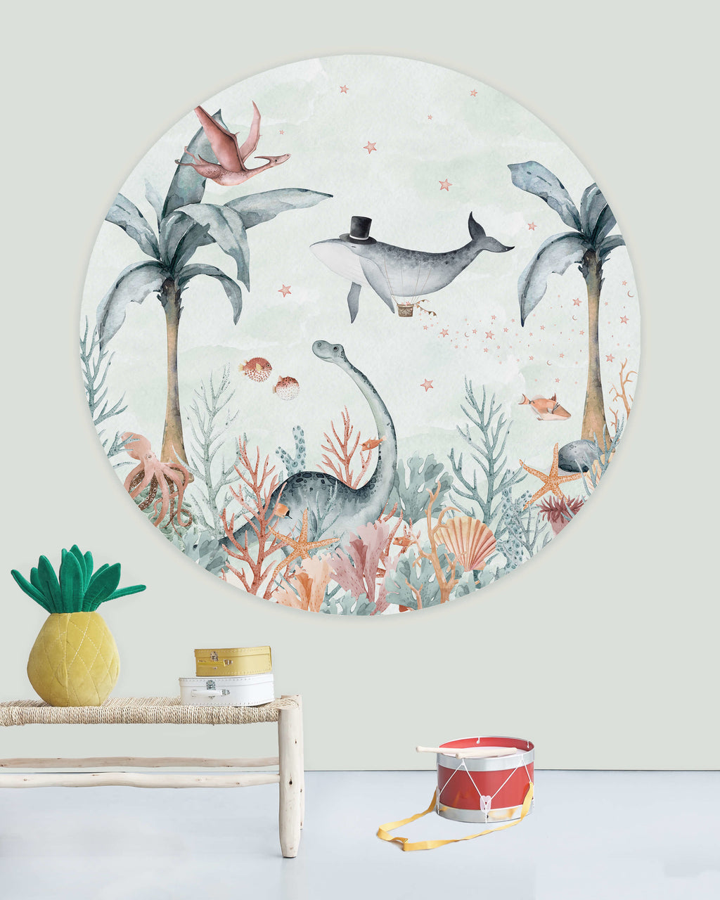 Creative Lab Amsterdam behang cirkel Flying Whale Wallpaper circle